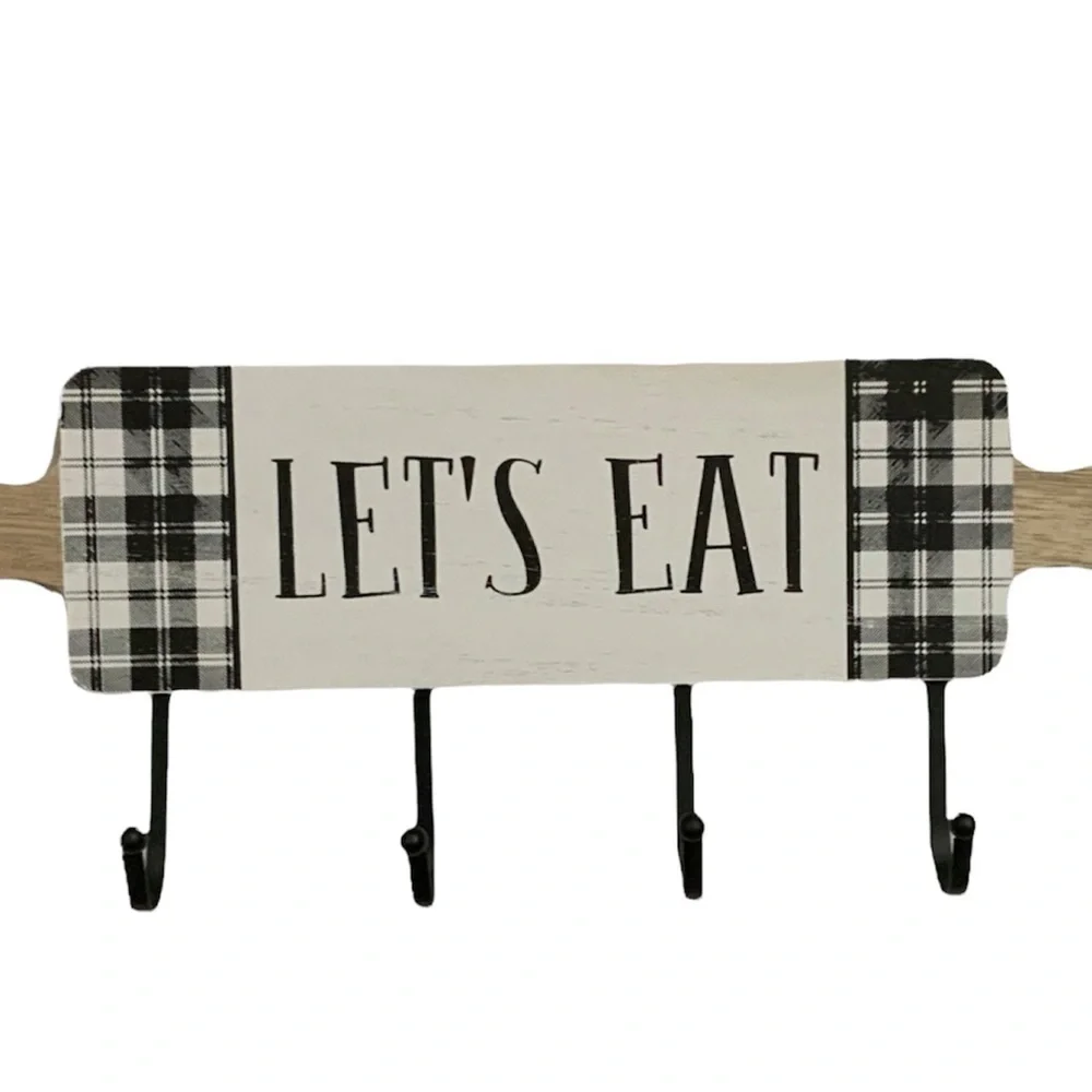 Hanging Hook Rack Multi Use Rack Black White Buffalo Check Plaid 7 in X 17 in
